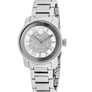 MOVADO Bold Silver Crystal Pave Dial Stainless Steel Women's Watch